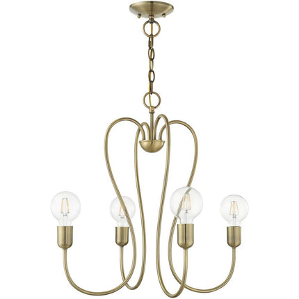 Antiqued Brass Four Light Metal Dimmable Chandelier With Shades