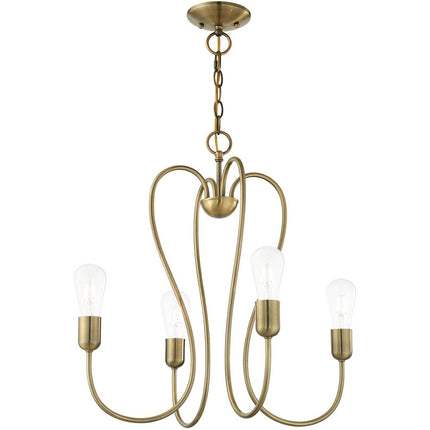 Antiqued Brass Four Light Metal Dimmable Chandelier With Shades