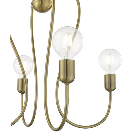 Antiqued Brass Four Light Metal Dimmable Chandelier With Shades