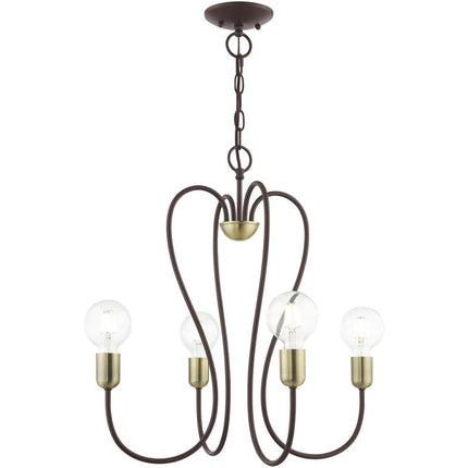 Bronze Four Light Metal Dimmable Chandelier With Shades