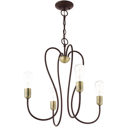 Bronze Four Light Metal Dimmable Chandelier With Shades