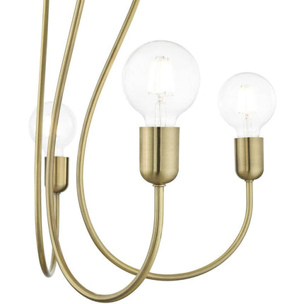 Antiqued Brass Five Light Metal Dimmable Chandelier With Shades