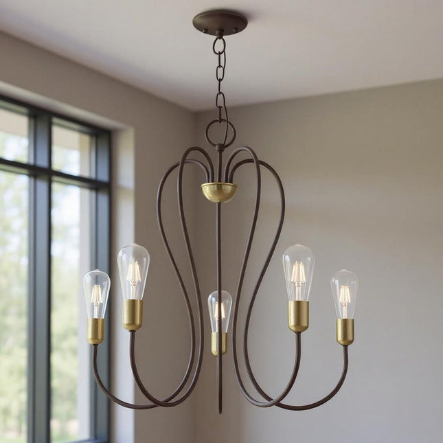 Five Light Dimmable Chandelier With Shades HomeRoots