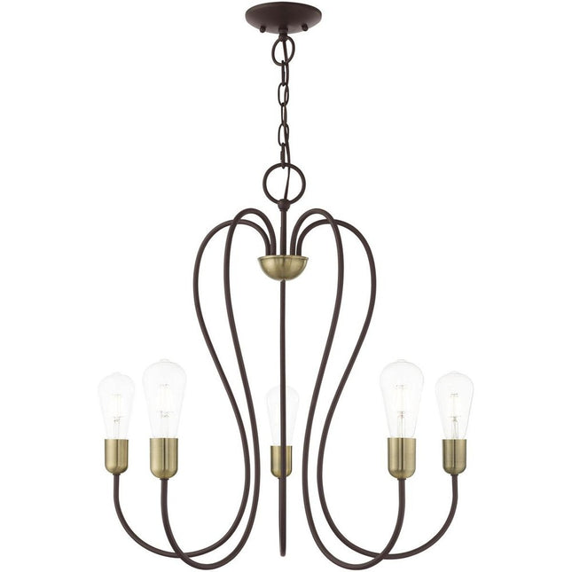 Bronze Five Light Metal Dimmable Chandelier With Shades
