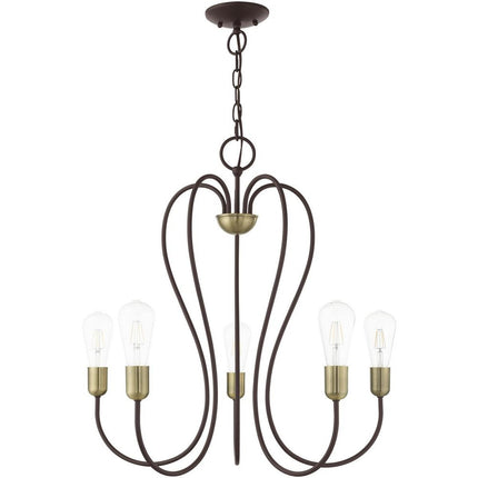 Bronze Five Light Metal Dimmable Chandelier With Shades