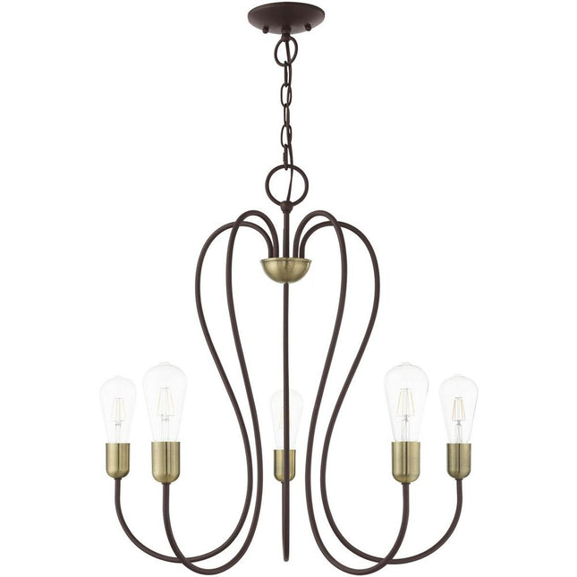 Bronze Five Light Metal Dimmable Chandelier With Shades