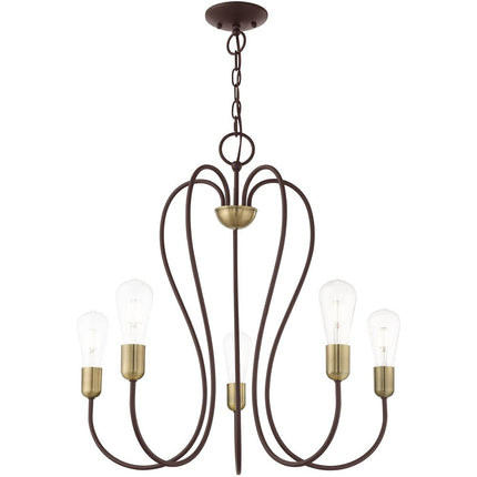 Bronze Five Light Metal Dimmable Chandelier With Shades