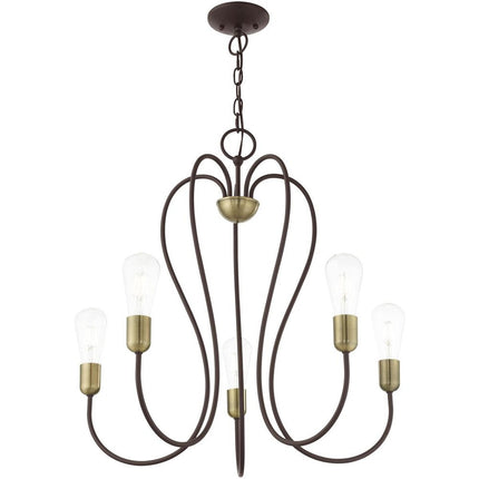 Bronze Five Light Metal Dimmable Chandelier With Shades