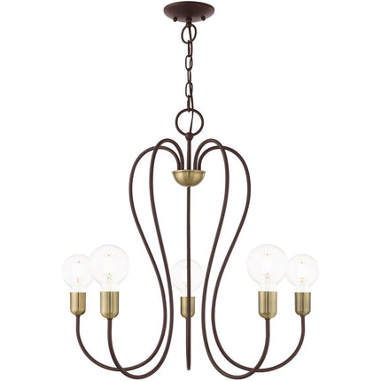 Bronze Five Light Metal Dimmable Chandelier With Shades