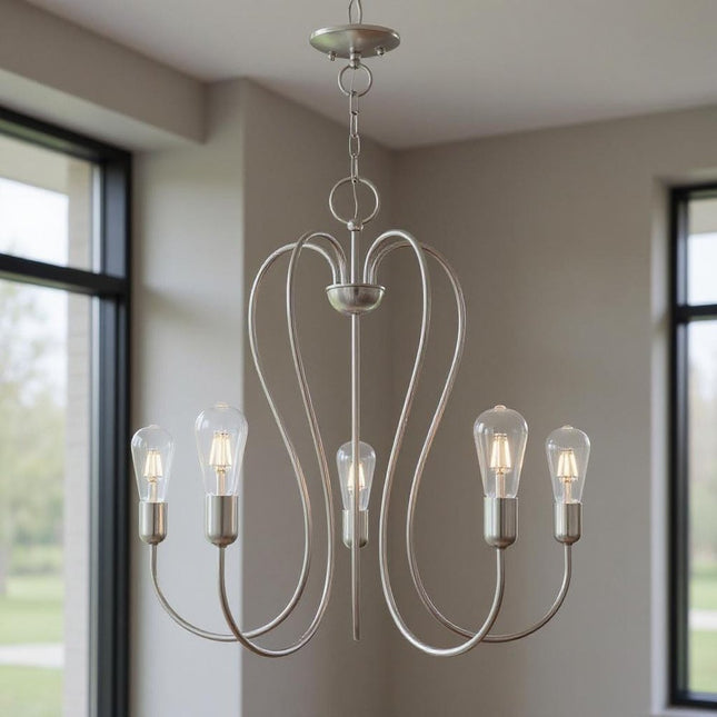Five Light Dimmable Chandelier With Shades HomeRoots