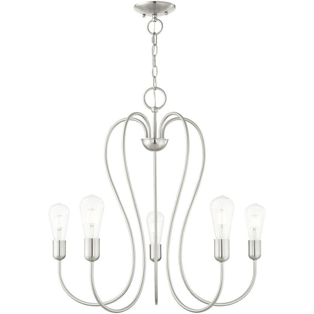 Nickel Five Light Metal Dimmable Chandelier With Shades