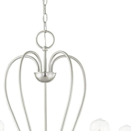 Nickel Five Light Metal Dimmable Chandelier With Shades
