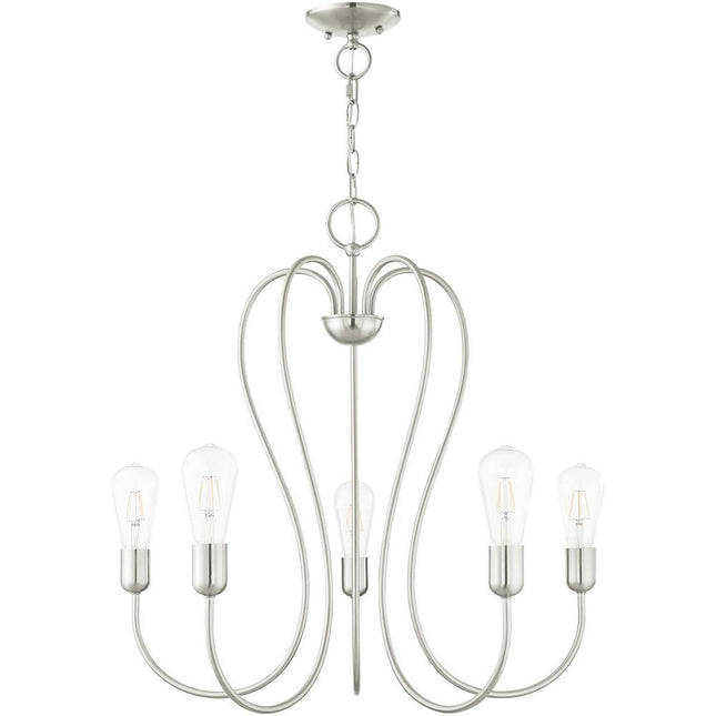 Nickel Five Light Metal Dimmable Chandelier With Shades