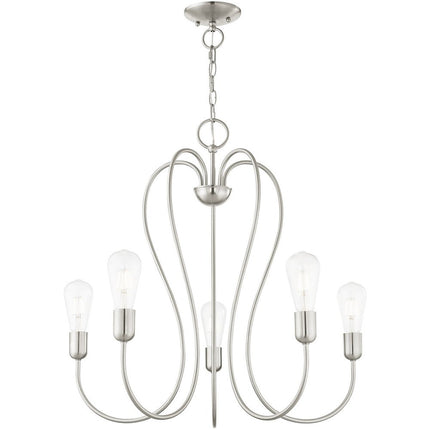 Nickel Five Light Metal Dimmable Chandelier With Shades