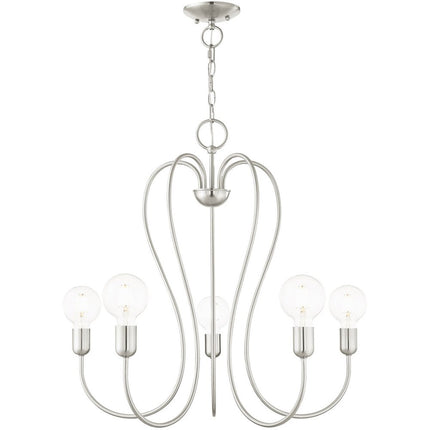 Nickel Five Light Metal Dimmable Chandelier With Shades