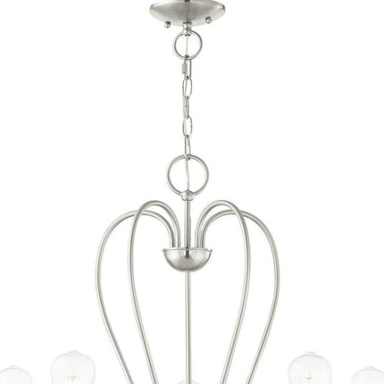 Nickel Five Light Metal Dimmable Chandelier With Shades
