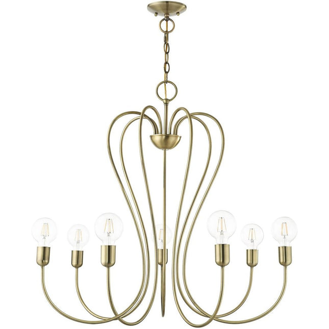 Antiqued Brass Seven Light Metal Dimmable Chandelier With Shades HomeRoots