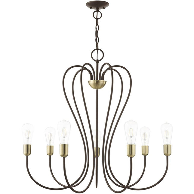 Bronze Seven Light Metal Dimmable Chandelier With Shades HomeRoots