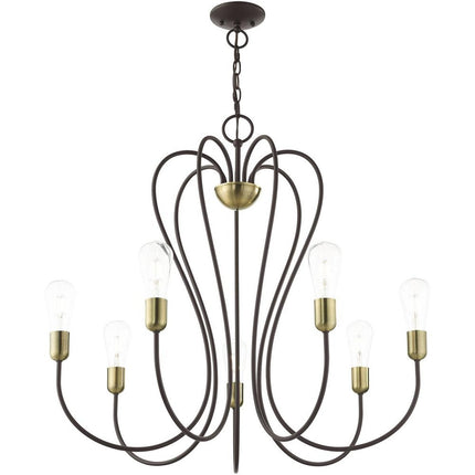 Bronze Seven Light Metal Dimmable Chandelier With Shades