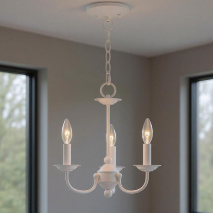 White Three Light Dimmable Chandelier With Shades HomeRoots