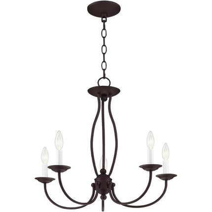 Bronze Five Light Metal Dimmable Chandelier With Shades