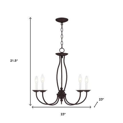 Bronze Five Light Metal Dimmable Chandelier With Shades