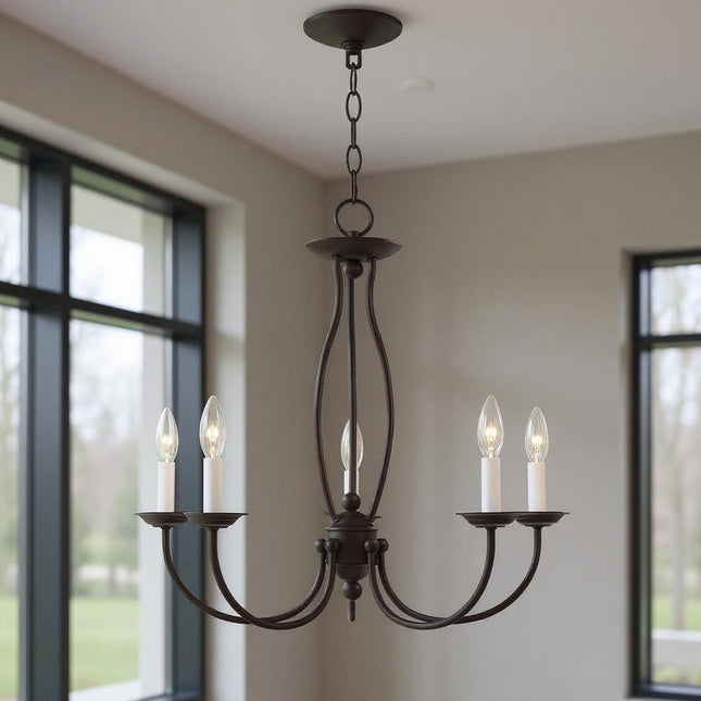 Bronze Five Light Dimmable Chandelier With Shades HomeRoots