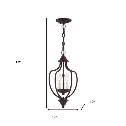 Bronze Three Light Metal Dimmable Chandelier With Shades