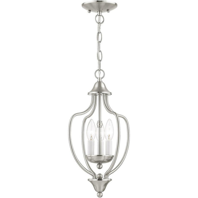 Nickel Three Light Metal Dimmable Chandelier With Shades