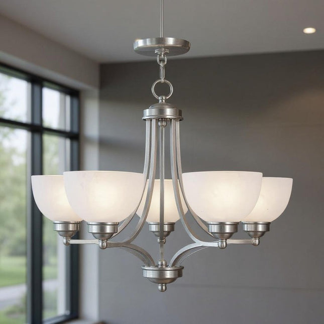 Five Light Dimmable Chandelier With Shades HomeRoots
