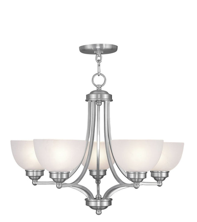 Nickel Five Light Metal Dimmable Chandelier With Shades