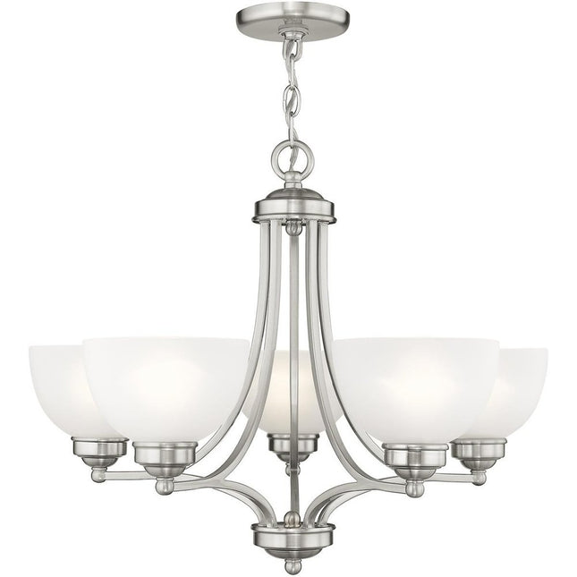 Nickel Five Light Metal Dimmable Chandelier With Shades
