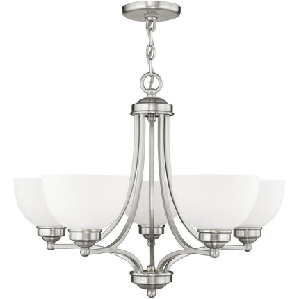 Nickel Five Light Metal Dimmable Chandelier With Shades