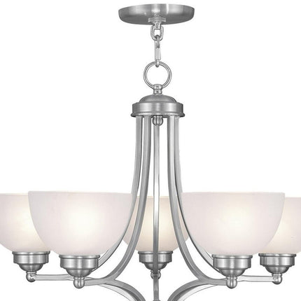 Nickel Five Light Metal Dimmable Chandelier With Shades