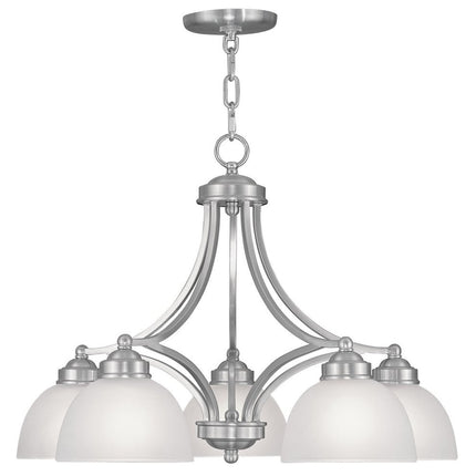 Nickel Five Light Metal Dimmable Chandelier With Shades
