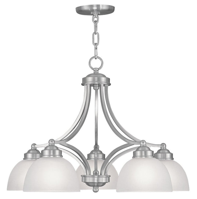 Nickel Five Light Metal Dimmable Chandelier With Shades HomeRoots