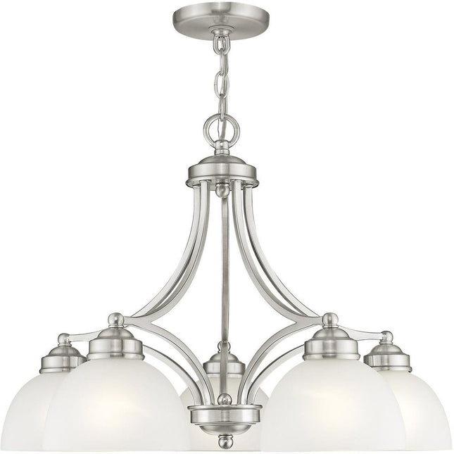 Nickel Five Light Metal Dimmable Chandelier With Shades HomeRoots