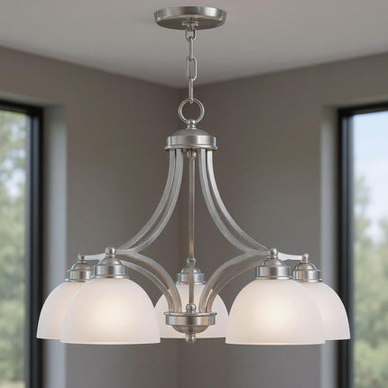 Nickel Five Light Metal Dimmable Chandelier With Shades