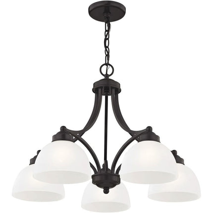 Bronze Five Light Metal Dimmable Chandelier With Shades