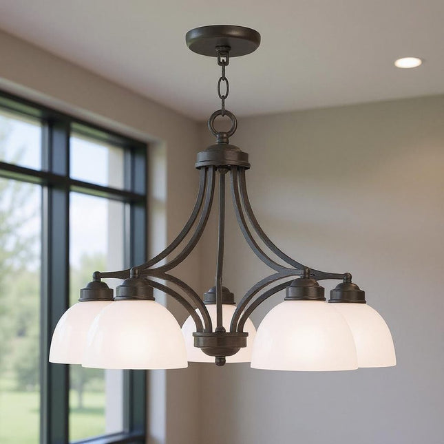Five Light Dimmable Chandelier With Shades HomeRoots