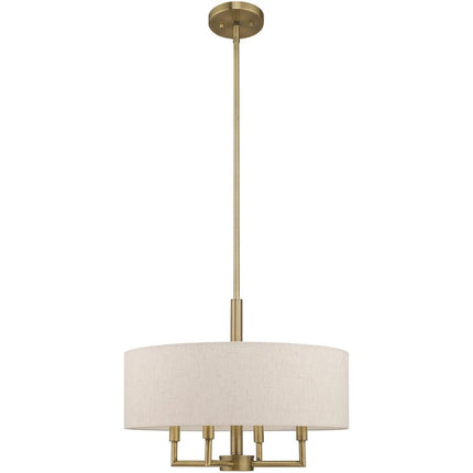 Antiqued Brass Four Light Metal Dimmable Chandelier With Shades