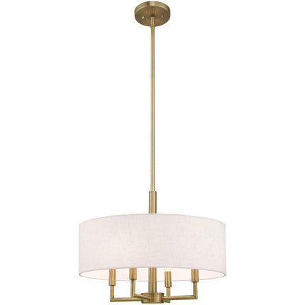 Antiqued Brass Four Light Metal Dimmable Chandelier With Shades