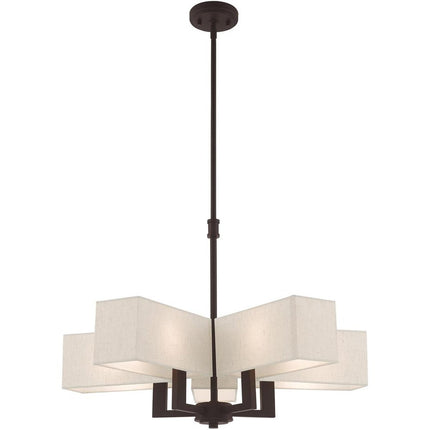Bronze Five Light Metal Dimmable Chandelier With Shades
