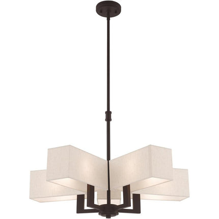 Bronze Five Light Metal Dimmable Chandelier With Shades