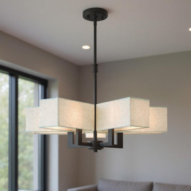 Bronze Five Light Dimmable Chandelier With Shades HomeRoots