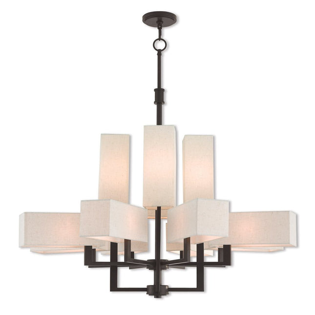Bronze Twelve Light Dimmable Chandelier With Shades HomeRoots
