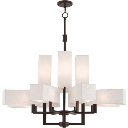 Bronze Twelve Light Metal Dimmable Chandelier With Shades