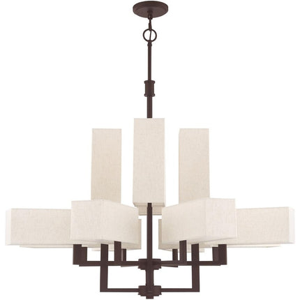 Bronze Twelve Light Metal Dimmable Chandelier With Shades
