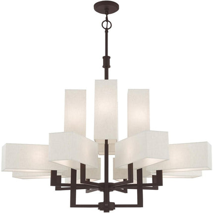 Bronze Twelve Light Metal Dimmable Chandelier With Shades