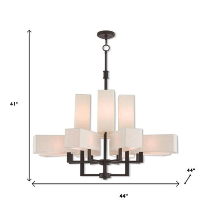 Bronze Twelve Light Metal Dimmable Chandelier With Shades